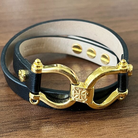 Rustic Cuff Black Double Wrap Leather Horse Bit Bracelet NWOT - Picture 1 of 3